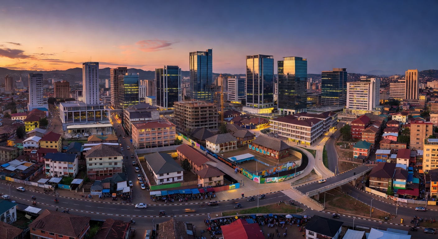 Kampala cityscape at dusk