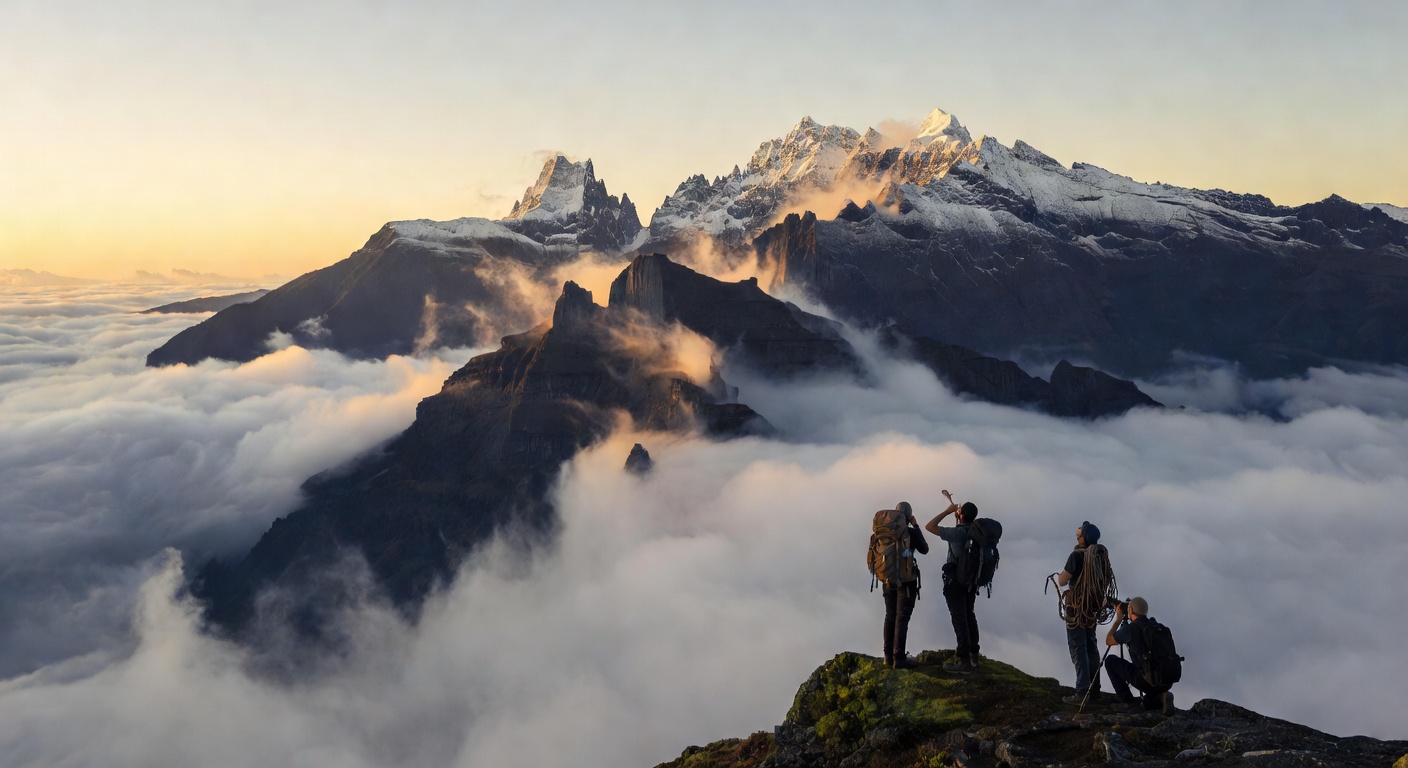 Rwenzori Mountains at sunrise with snow caps