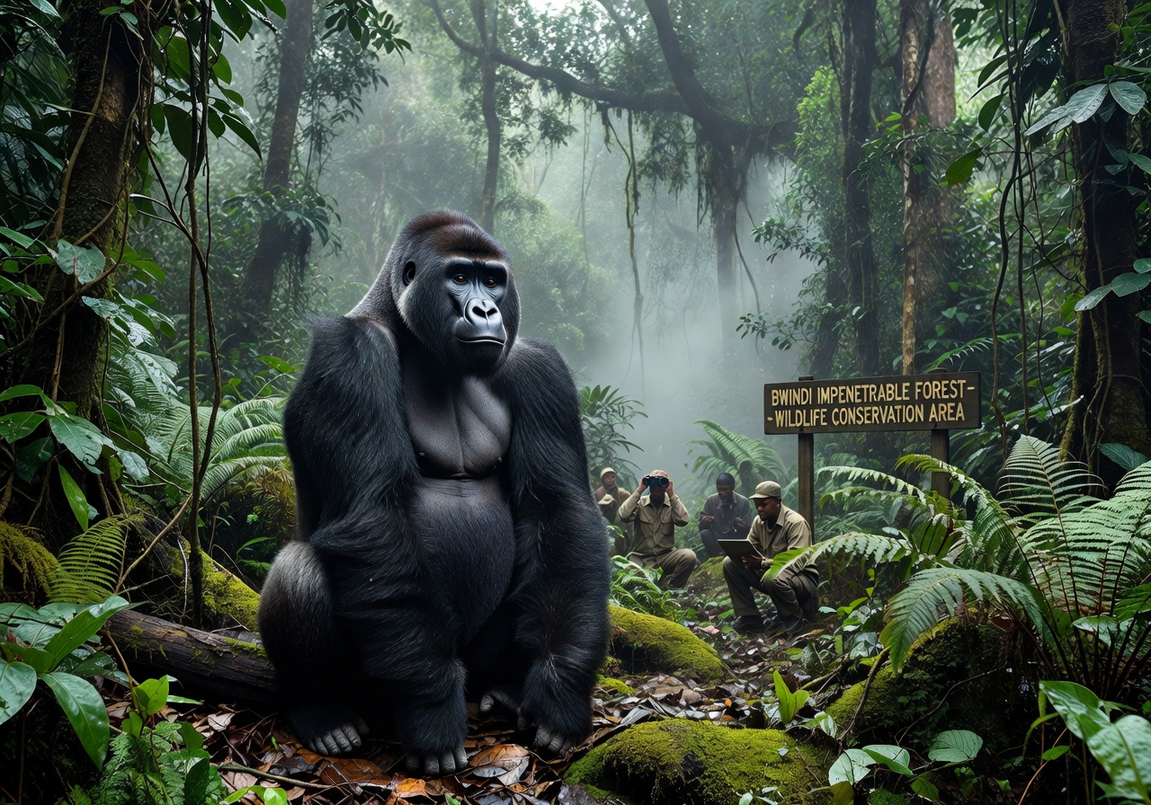 Mountain gorilla in Bwindi Impenetrable Forest Uganda