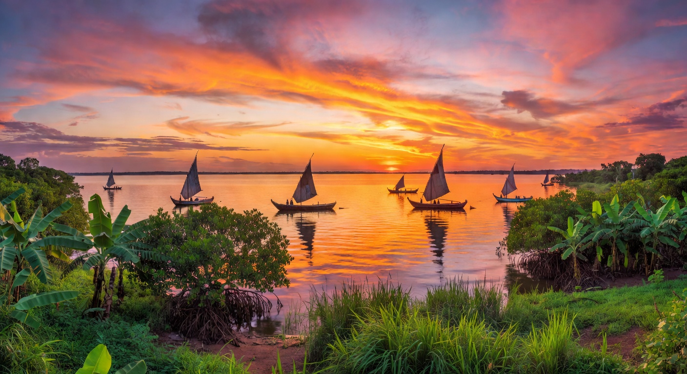 Stunning sunset over Lake Victoria, Uganda