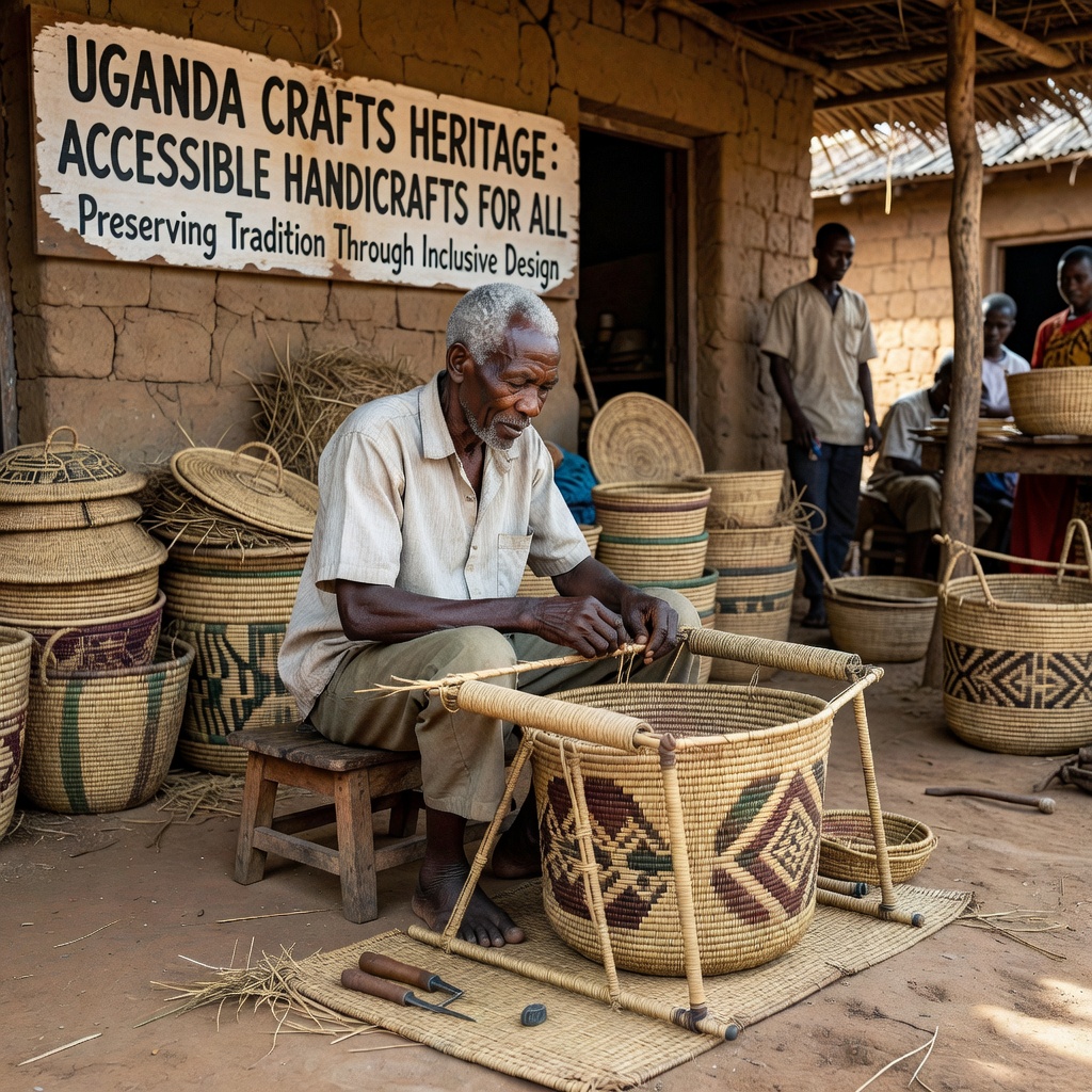 Skilled Ugandan artisan weaving intricate traditional baskets