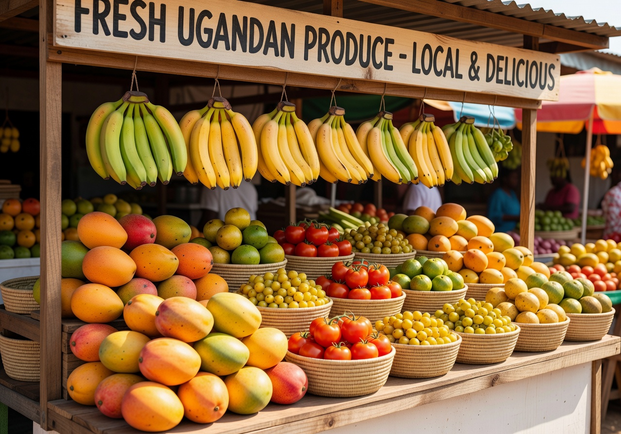 Fresh Ugandan tropical fruits at local market