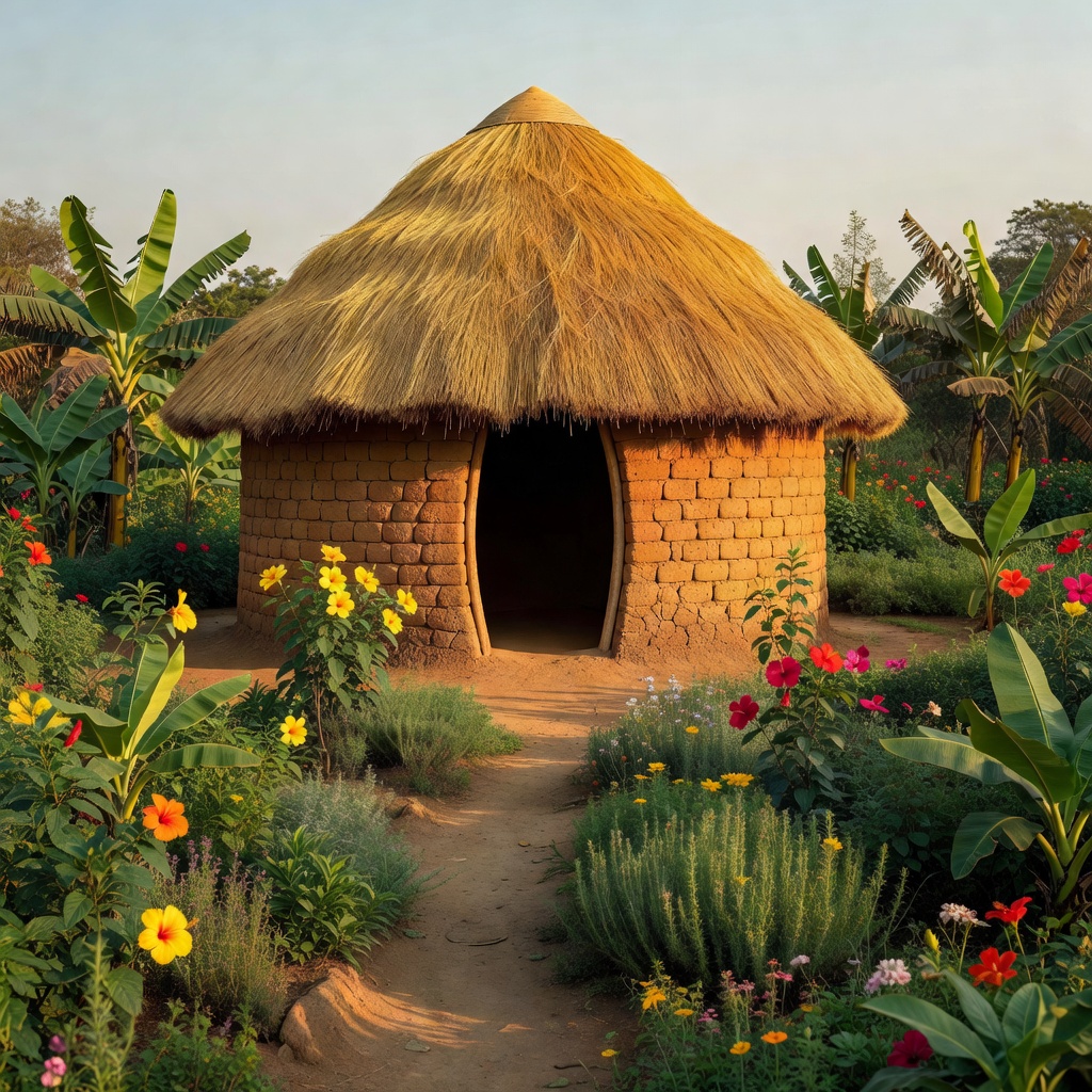 Traditional Ugandan homestead with thatched hut